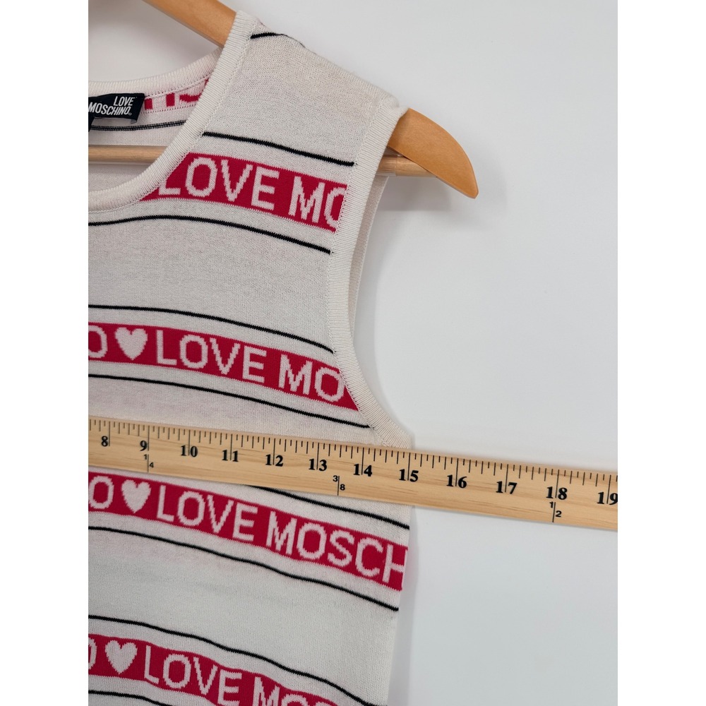 Love Moschino Womens White Pink Logo Stripe Heart Sleeveless Knit Dress Size 6 - Picture 5 of 10